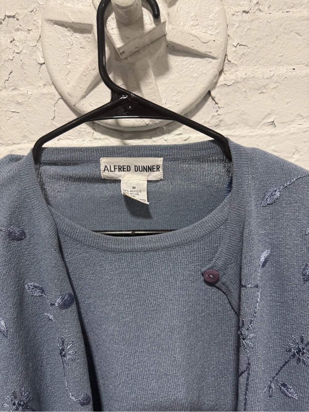 Alfred Dunner Women's Light Blue Embroidered Crew Neck Sweater Set